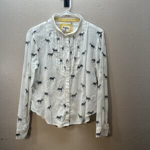 Anthropologie Holding Horses Button Up Shirt Safari Animal Novelty Print Sz‎ 8P